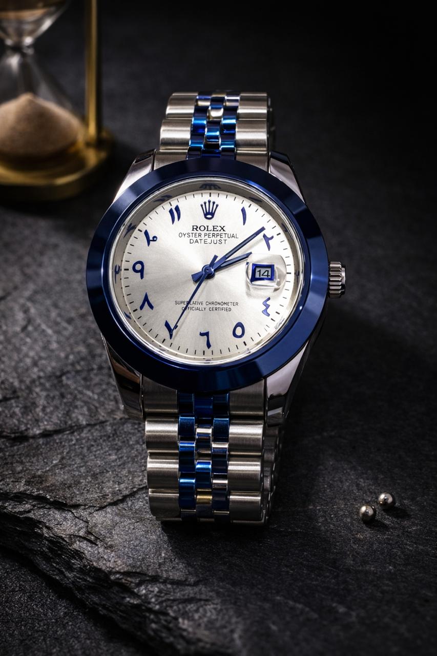 ROLEX BLUE WITH ARABIC DIAL DAY/DATE